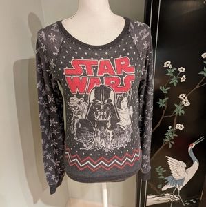 Star Wars Christmas Shirt Women's XS Gray Long Sleeve Crew Neck Vader PJ Soft 2